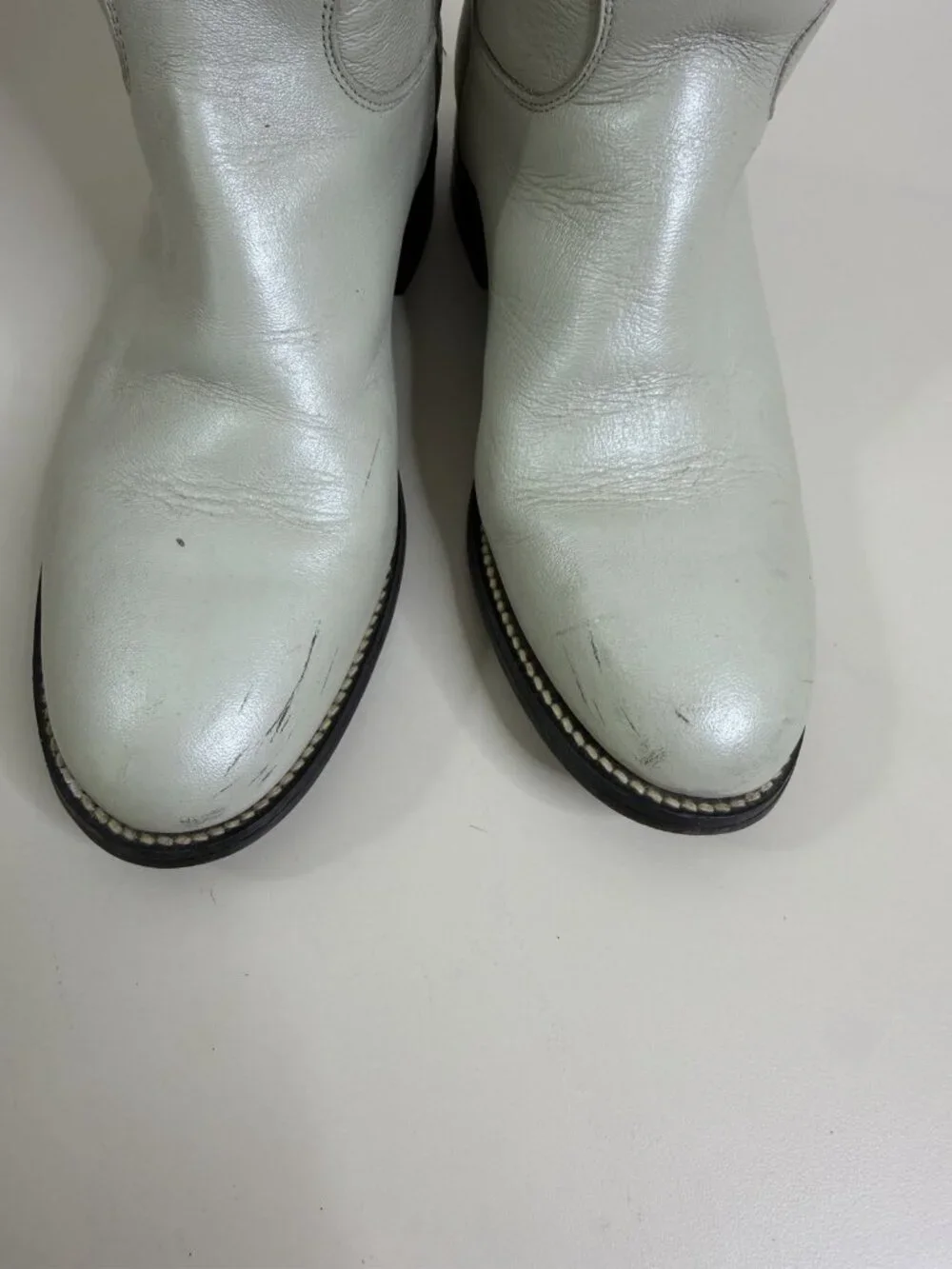 VTG Justin 3D Youth Off White Grayish Leather Roper Boots Western GUC